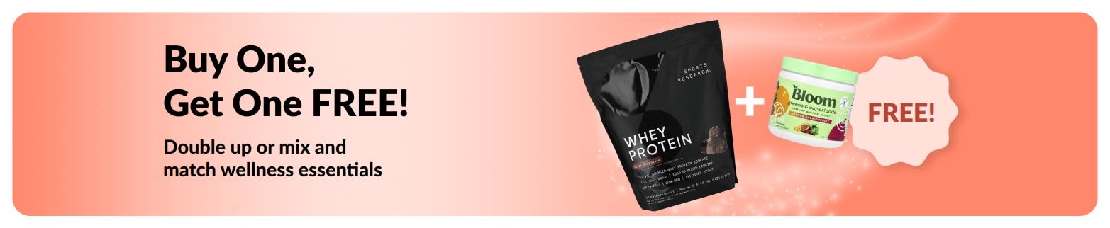 iHerb promo banner offering buy one get one free on wellness essentials.