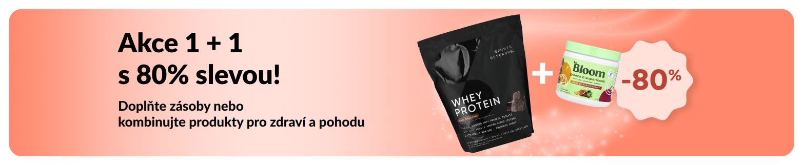 Promo banner iHerb nabízející akci 1 + 1 s 80% slevou na produkty pro zdraví a pohodu.