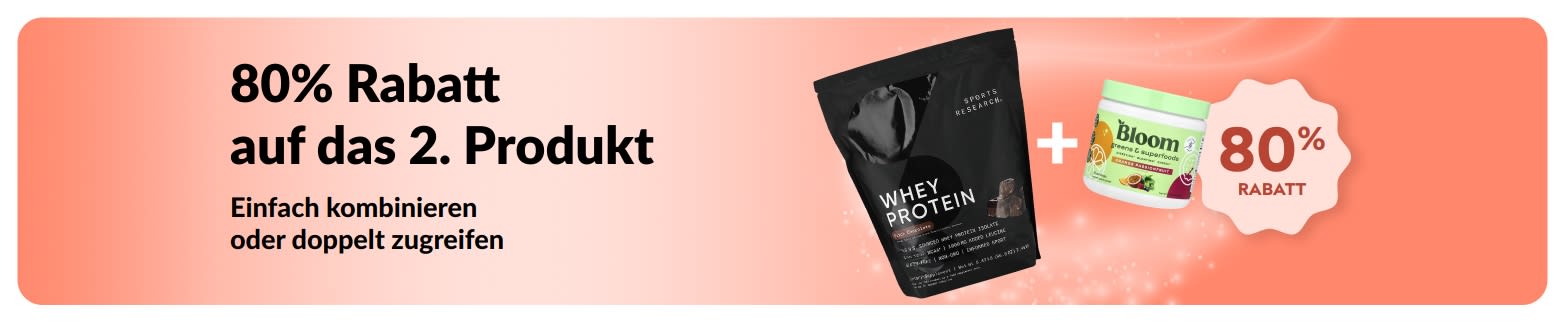 iHerb Werbebanner mit dem Angebot „Kaufe eins und erhalte eins reduziert“ für Gesundheitsprodukte