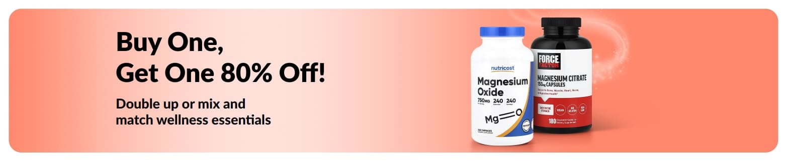 iHerb promo banner offering buy one get one 80% Off on wellness essentials.