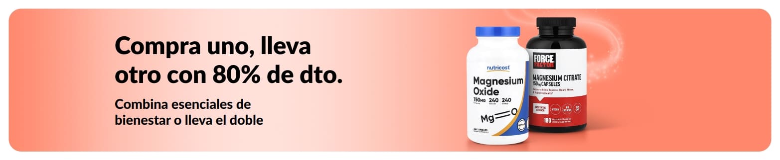 Banner de iHerb con la oferta de “Compra uno, lleva otro con 80% de dto.” en esenciales de bienestar.