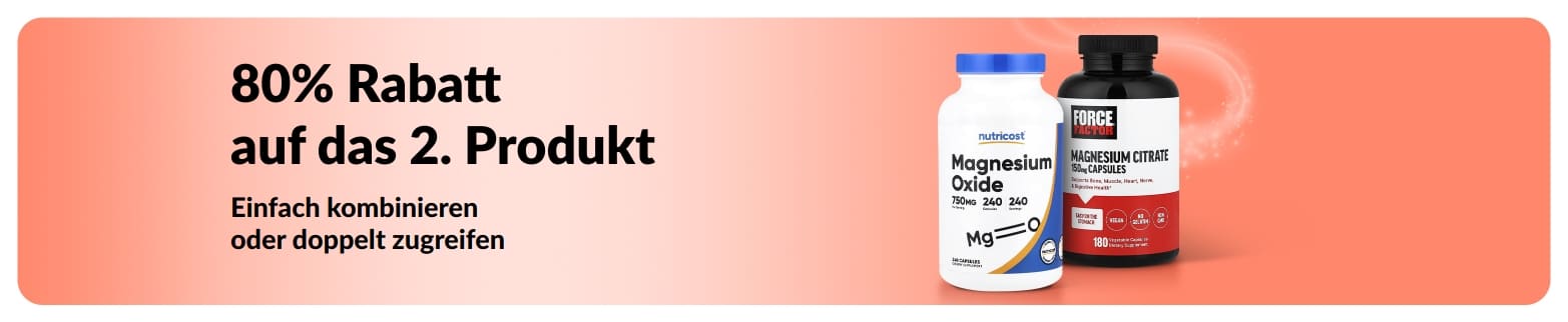 iHerb Werbebanner mit dem Angebot „Kaufe eins und erhalte eins reduziert“ für Gesundheitsprodukte