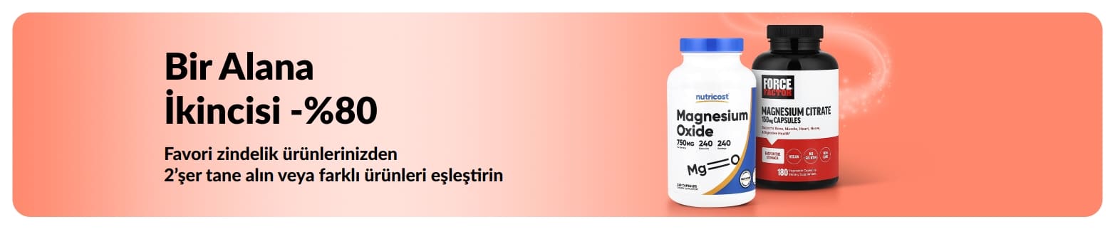 Temel sağlık ürünlerinde 1 alana 2.si %80 indirim sunan iHerb promosyon banner’ı.