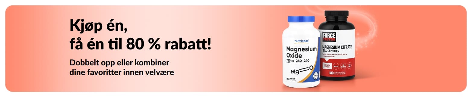 iHerb-kampanjebanner med tilbudet «Kjøp én, få én gratis» på helseprodukter.