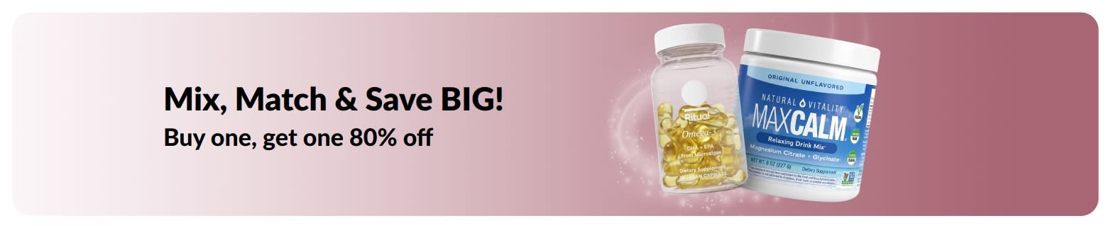 iHerb promo banner offering buy one get one 80% Off on wellness essentials.