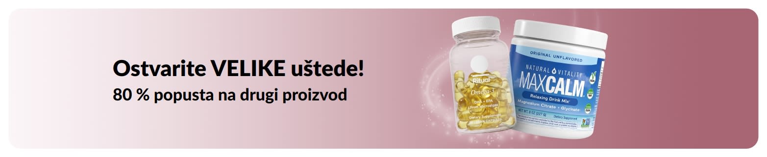 iHerb promotivni reklamni natpis s ponudom: 80 % popusta na drugi proizvod za zdravlje i wellness.