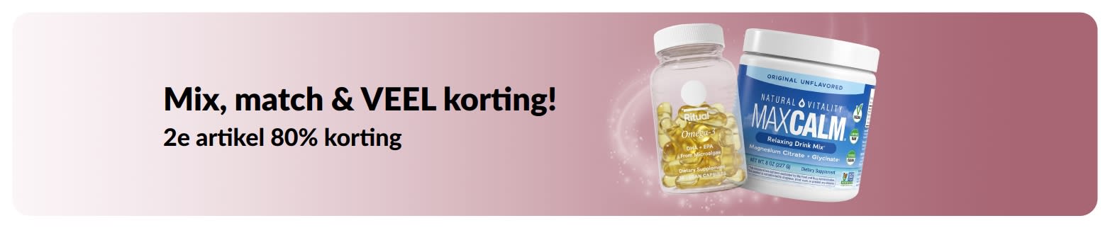 iHerb-promotiebanner met een actie: 2e artikel  80% korting.