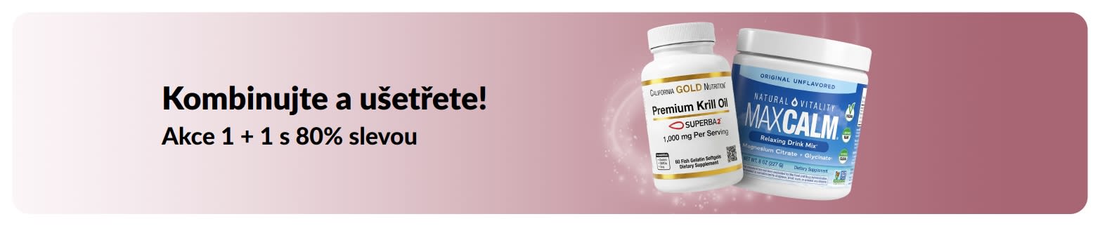 Propagační banner iHerb nabízející akci 1 + 1 s 80% slevou na produkty pro zdraví a pohodu.