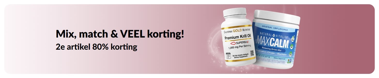 iHerb-promotiebanner met een actie: 2e artikel  80% korting.