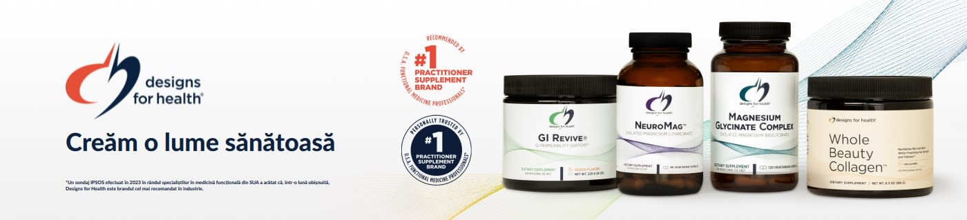 Comandați produse de wellness de la Designs for Health – inclusiv GI Revive, NeuroMag și Collagen.