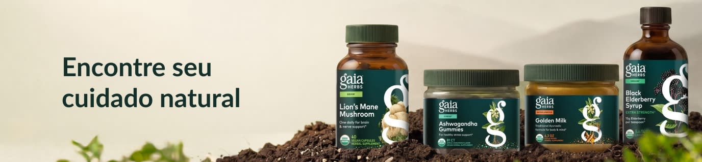 Banner da Gaia Herbs com suplementos sobre a terra e o texto 