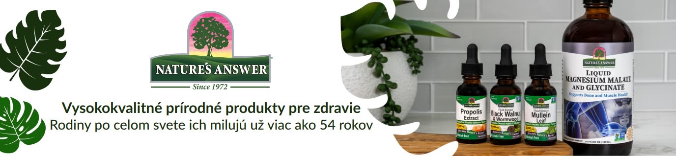Nature's Answer baner: „Vysokokvalitné prírodné produkty pre zdravie