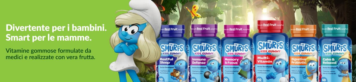 Vitamine gommose Puffi per bambini - formulazione medica con vera frutta.