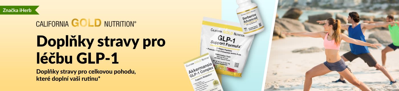 Banner na doplňky California Gold Nutrition pro léčbu GLP-1 Support Formula, Akkermansia GLP-1 Complex a Berberine Advanced.