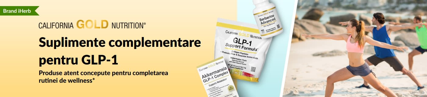 Banner California Gold Nutrition pentru suplimente complementare GLP-1, cu formula de susținere GLP-1, complexul Akkermansia GLP-1 și Berberine Advanced.