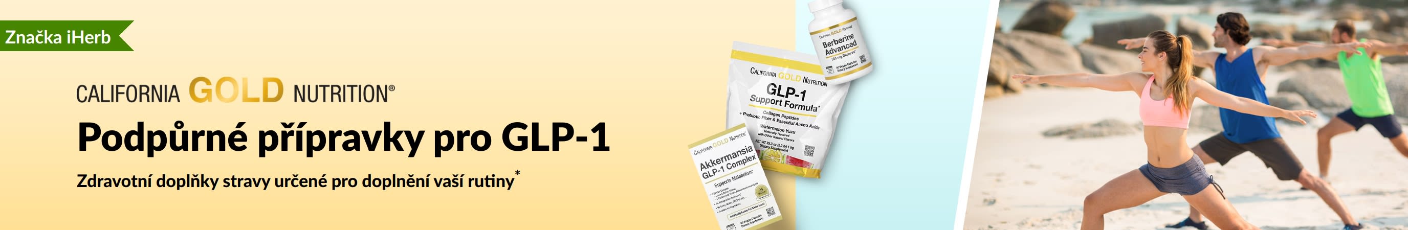 Banner California Gold Nutrition pro přípravky pro GLP-1 s GLP-1 Support Formula, Akkermansia GLP-1 Complex a Berberine Advanced.