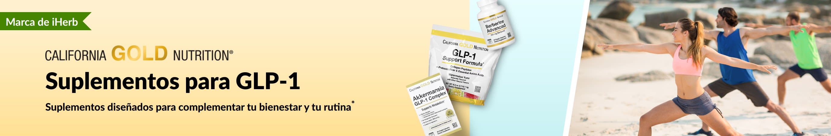 California Gold Nutrition: suplementos para GLP-1 (GLP-1 Support, Akkermansia GLP-1 y Berberine Advanced).