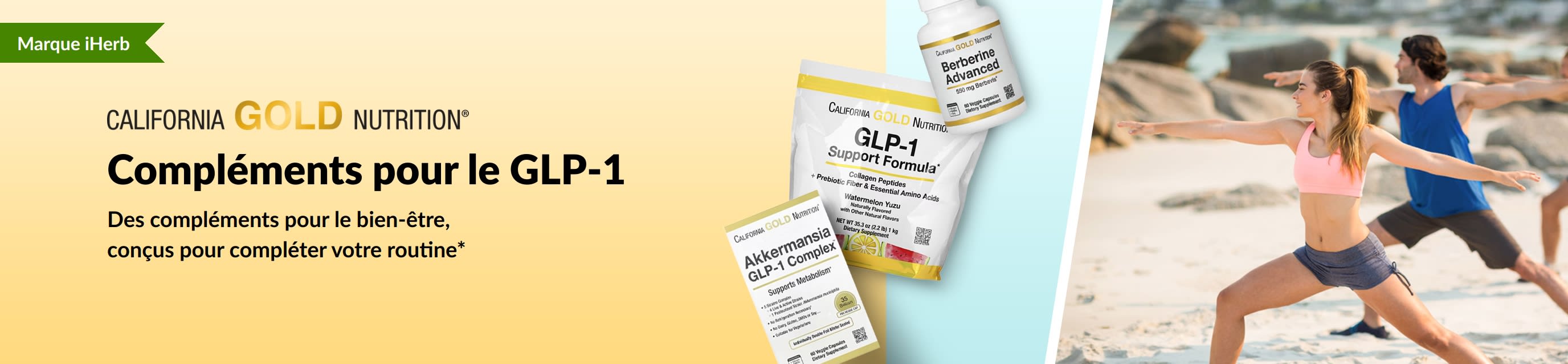 Bannière CGN avec des compléments GLP-1 : GLP-1 Support Formula, Akkermansia GLP-1 Complex et Berberine Advanced.