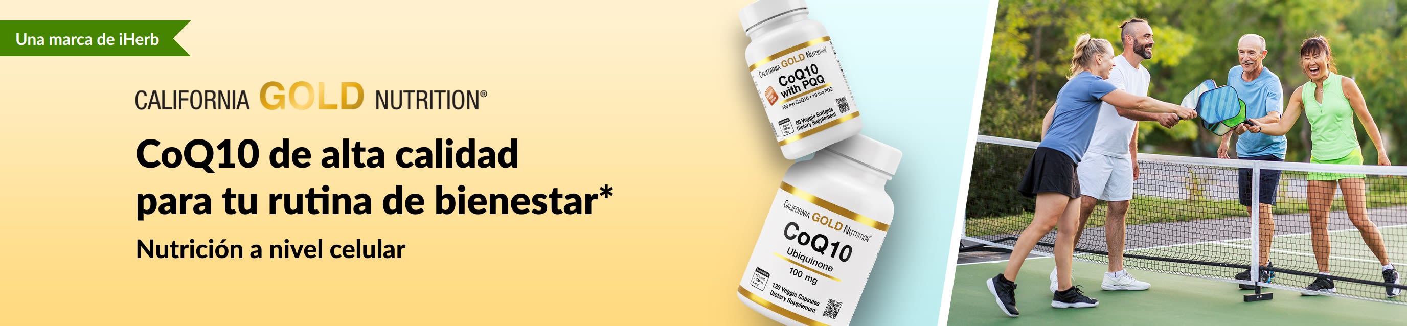Suplementos de CoQ10 de California Gold Nutrition para el bienestar con adultos activos.