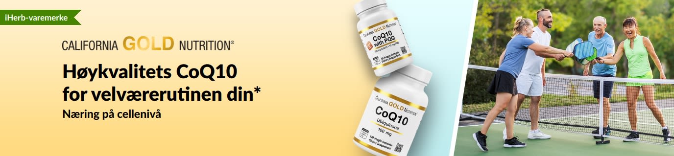 California Gold Nutrition CoQ10-tilskudd for velvære, viser produktflasker og aktive voksne som spiller pickleball.