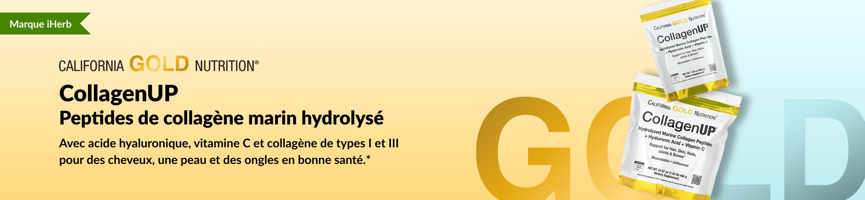 California Gold Nutrition - CollagenUP : peptides de collagène marin hydrolysé - Exclusivement sur iHerb !