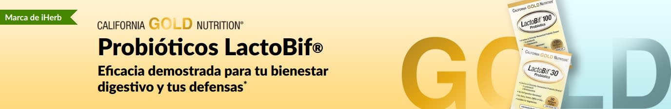 Suplemento de probióticis LactoBif® de California Gold Nutrition ofreciendo eficacia demostrada para tu bienestar digestivo y tus defensas*, solo disponible en iHerb.