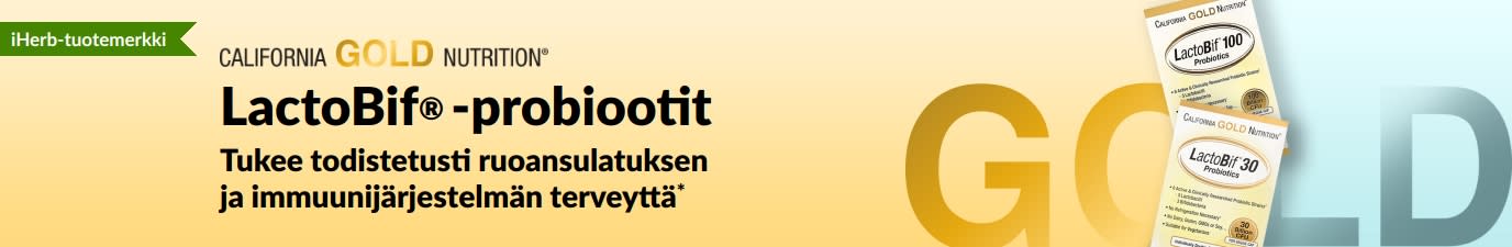 California Gold Nutritionin LactoBif®-probioottilisät tukevat todistetusti ruoansulatuksen terveyttä ja immuunihyvinvointia*, saatavilla vain iHerbistä.