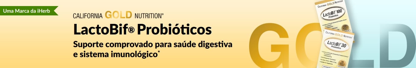 Suplemento probiótico California Gold Nutrition LactoBif®, com suporte comprovado para saúde digestiva e bem-estar do sistema imunológico*, disponível exclusivamente na iHerb.