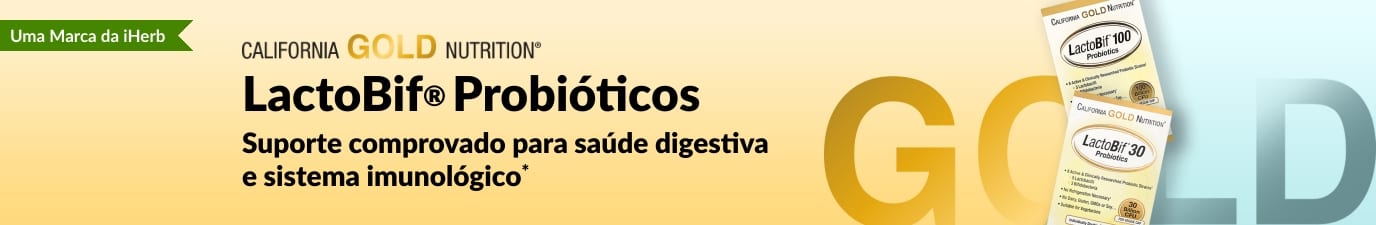 Suplemento probiótico California Gold Nutrition LactoBif®, com suporte comprovado para saúde digestiva e bem-estar do sistema imunológico*, disponível exclusivamente na iHerb.