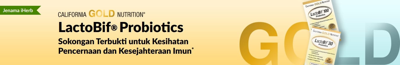 Tawaran suplemen California Gold Nutrition LactoBif® Probiotics, sokongan terbukti untuk kesihatan penghadaman dan kesejahteraan imun*, eksklusif hanya di iHerb.