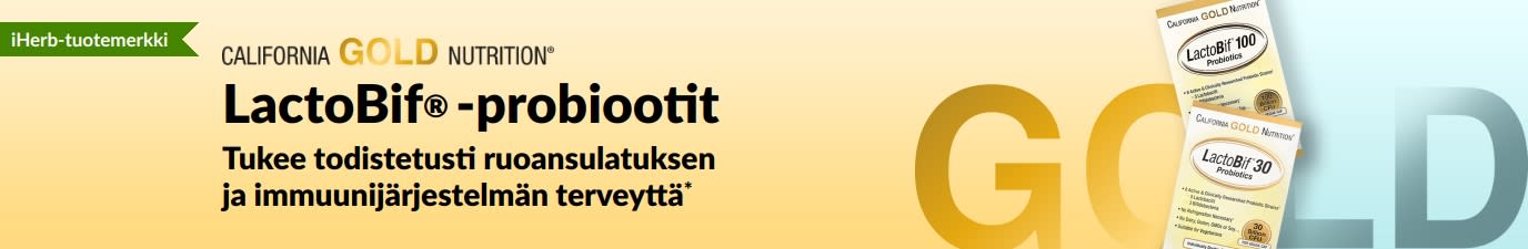 California Gold Nutritionin LactoBif®-probioottilisät tukevat todistetusti ruoansulatuksen terveyttä ja immuunihyvinvointia*, saatavilla vain iHerbistä.