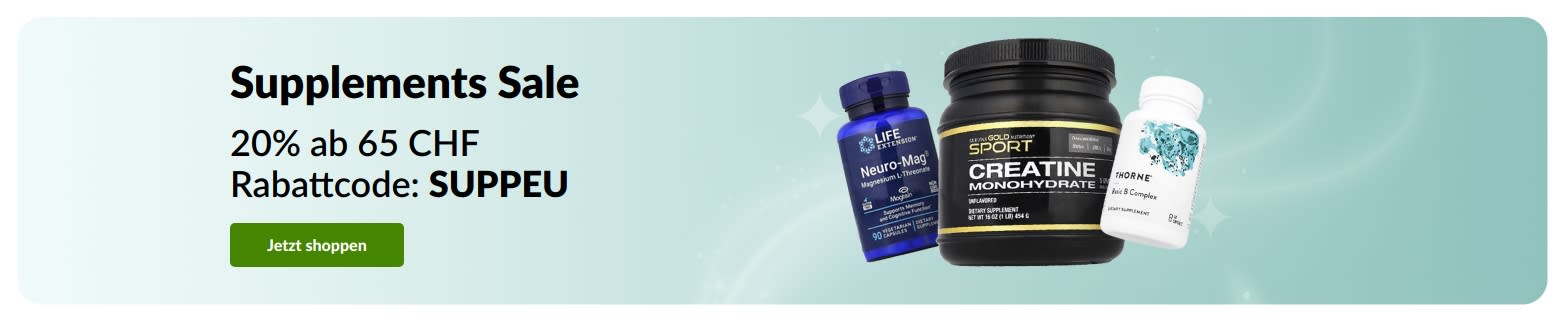 Supplements Sale: Bis zu 20% Rabatt mit Code SUPPEU.