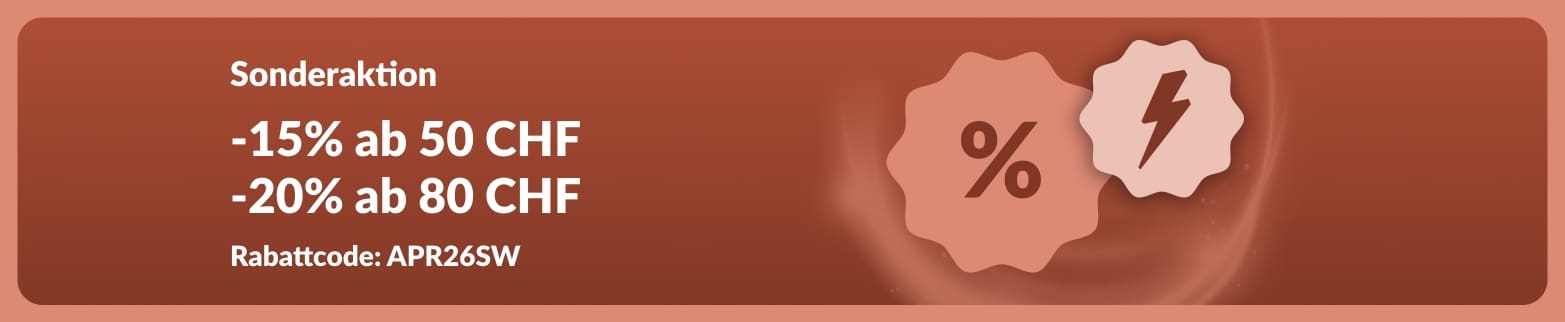 iHerb Sale-Banner bietet einen 15% Rabatt ab 50 CHF und 20% Rabatt ab 80 CHF mit dem Code APR26SW.