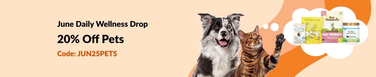 Promotion featuring pet products. Save 20% with code JUN25PETS.