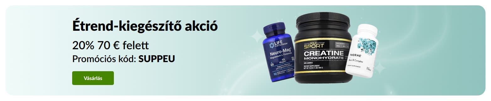 Étrend-kiegészítő akció: Akár 20% kedvezmény a SUPPEU kóddal.