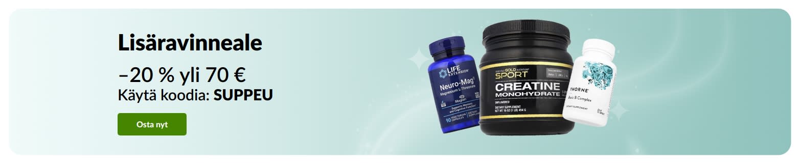 Lisäravinneale: Jopa –20 % koodilla SUPPEU.