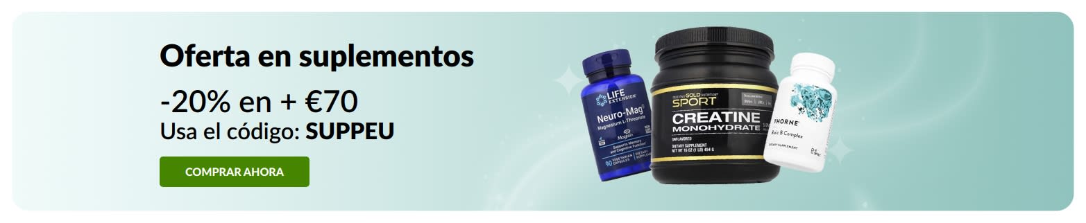 Oferta en suplementos: hasta 20% de descuento con el código SUPPEU.