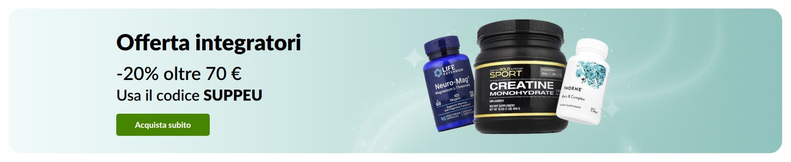 Offerta integratori: fino a -20% con il codice SUPPEU.