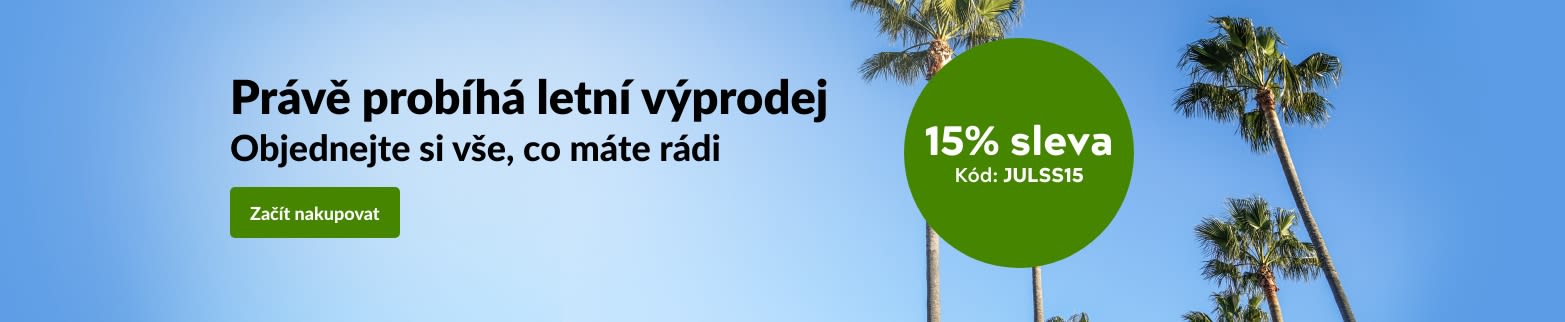 Letní výprodej s 15% slevou. Použijte promo kód JULSS15.