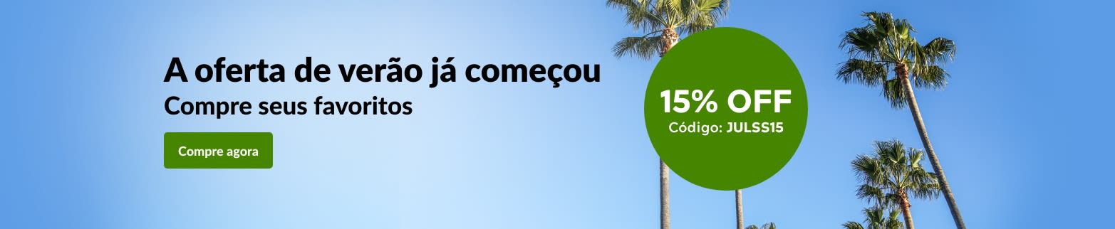 Oferta de verão: 15% OFF. Use o código JULSS15.