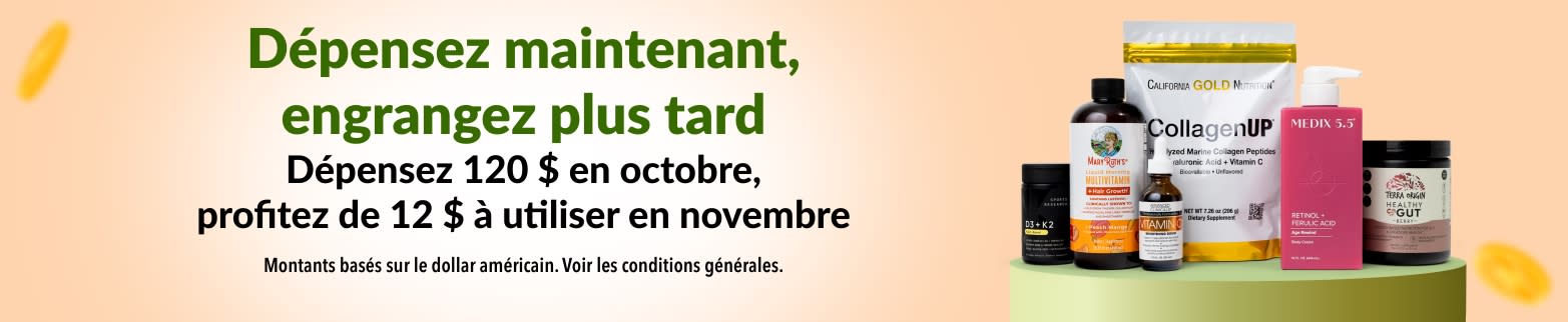Dépensez 120 $ en octobre, et profitez de 12 $ à utiliser en novembre