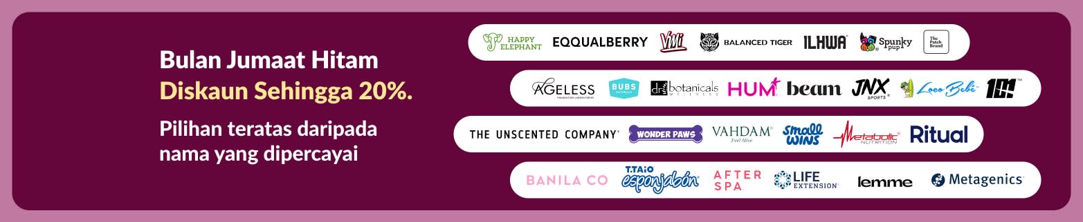 Sepanduk iHerb Black Friday Bulan menawarkan diskaun sehingga 20% untuk jenama kesihatan terkemuka.