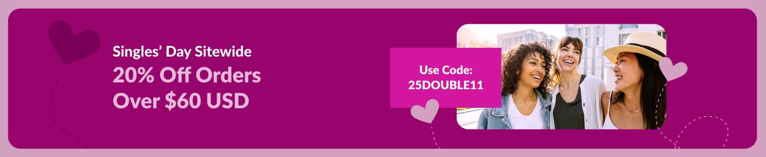 iHerb banner promoting the Singles' Day Sitewide Sale. 20% Off Over $60 USD. Use promo code: 25DOUBLE11
