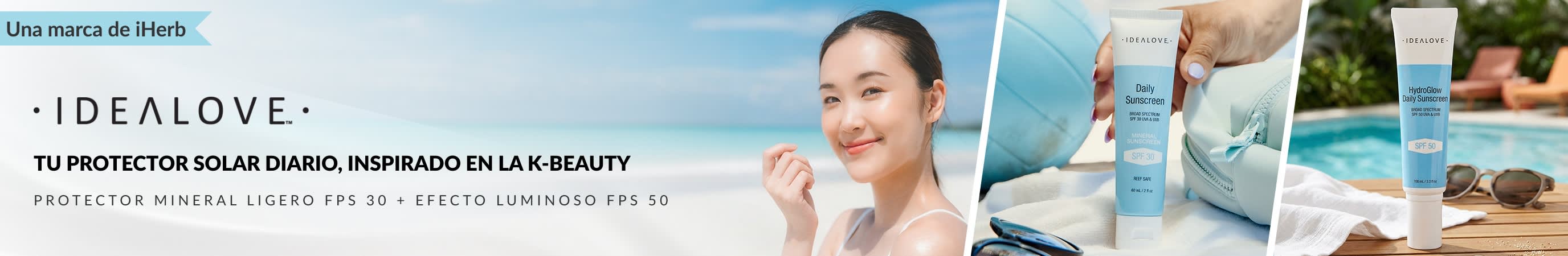 Idealove: tu protector solar diario inspirado en la K-beauty. Protector solar mineral ligero con FPS 30 y efecto luminoso con FPS 50