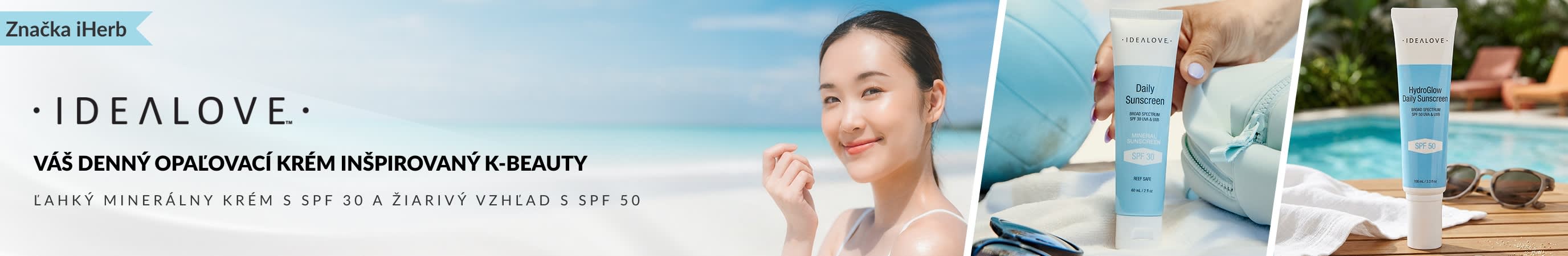 Idealove denný opaľovací krém inšpirovaný K-beauty, ľahký minerálny krém s SPF 30 a žiarivý vzhľad s SPF 50