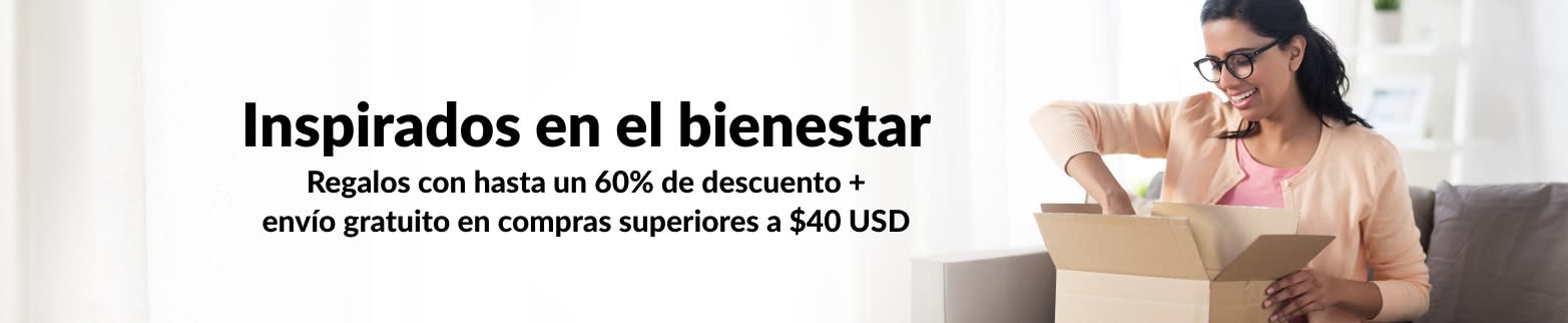 Regalos de bienestar con hasta un 60% de descuento + envío gratuito en compras superiores a $40 USD
