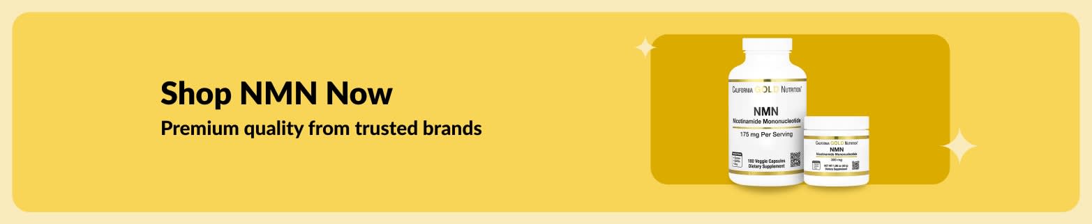 iHerb banner mentioning to shop premium quality NMN supplements from trusted brands.