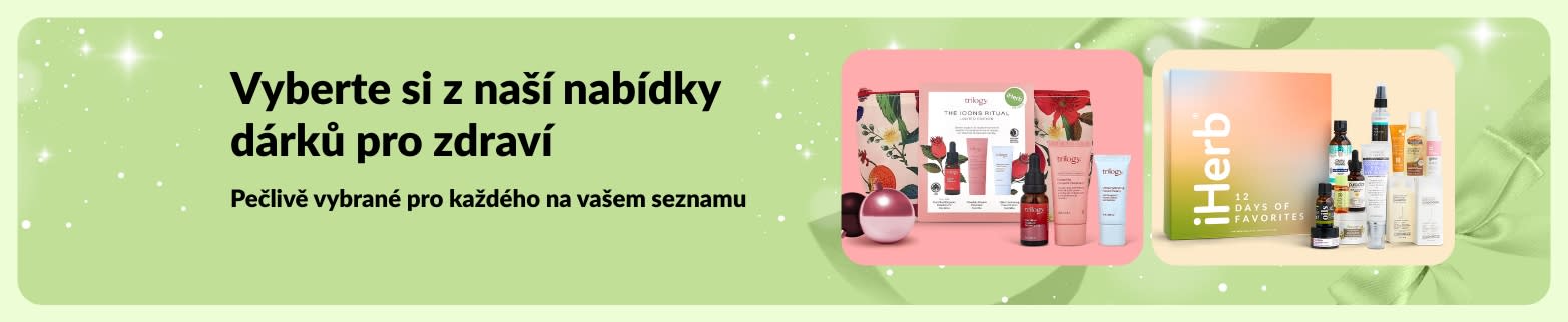 Banner iHerb s nabídkou dárků pro zdraví a pohodu – vybrané sady pro péči o sebe a krásu, ideální pro každého na seznamu.