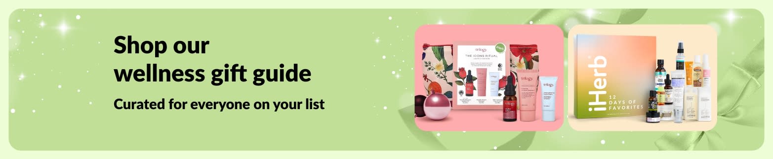 iHerb wellness gift guide banner featuring curated self-care and beauty gift sets, perfect for everyone on your list.