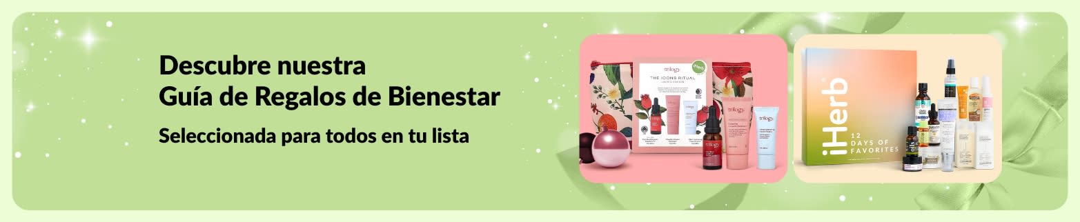 Banner de la Guía de Regalos de Bienestar de iHerb, con una selección de sets de cuidado personal y belleza, perfectos para todos en tu lista.